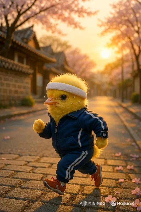Determined Chick Sprinting in Morning Sunlight – AI Generated Video | Hailuo AI
