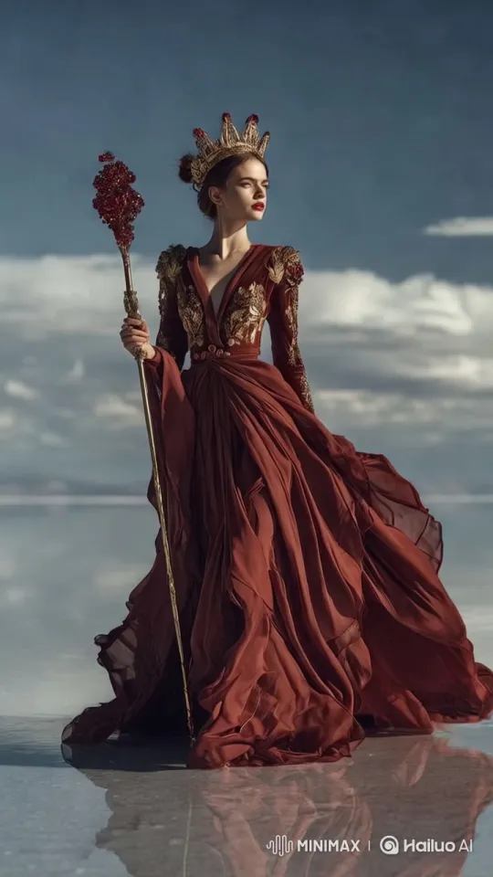 Regal Woman with Staff in Majestic Tracking Shot – AI Generated Video | Hailuo AI