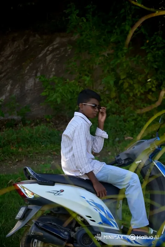 Young Man on Scooter in Lush Landscape – AI Generated Video | Hailuo AI