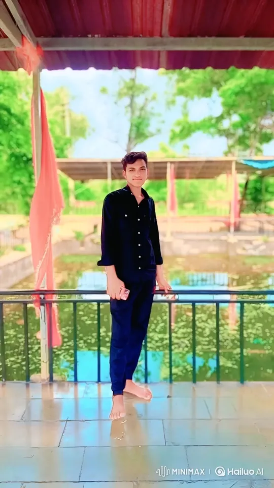 Young Man on Veranda: Gazing, Smiling, and Tracking Shot – AI Generated Video | Hailuo AI