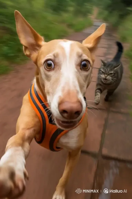 Small Cat Impresses and Hunts Dog – AI Generated Video | Hailuo AI