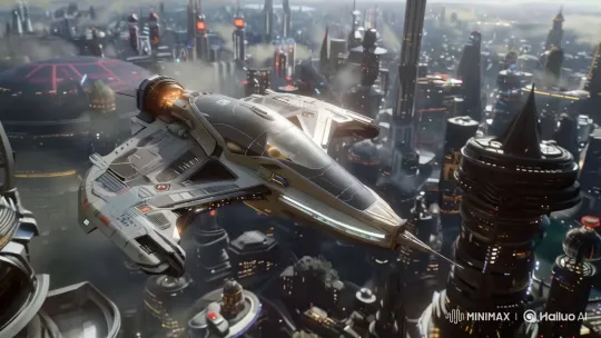 Futuristic Cityscape: Advanced Spacecraft Navigates Bustling Metropolis – AI Generated Video | Hailuo AI