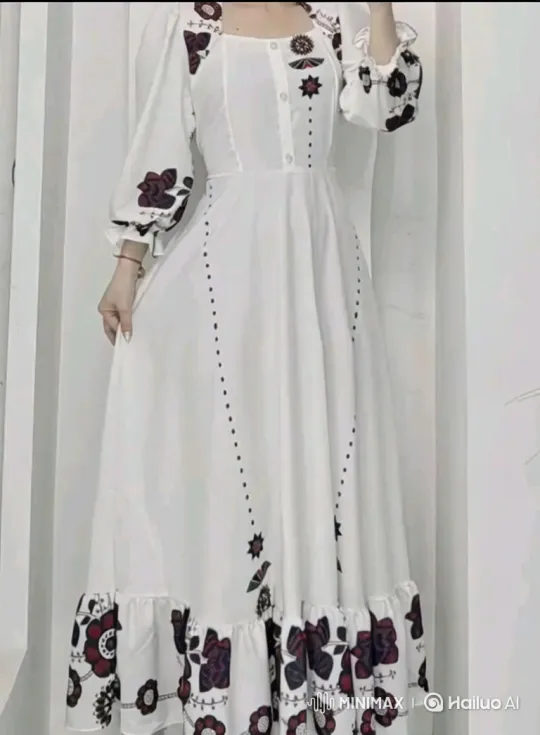 Woman Models Elegant White Dress with Floral Embroidery – AI Generated Video | Hailuo AI
