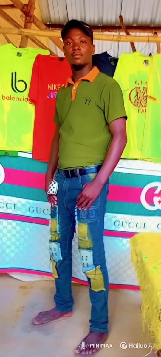 Casual Man Showcasing Branded Shirts in Animated Setting – AI Generated Video | Hailuo AI
