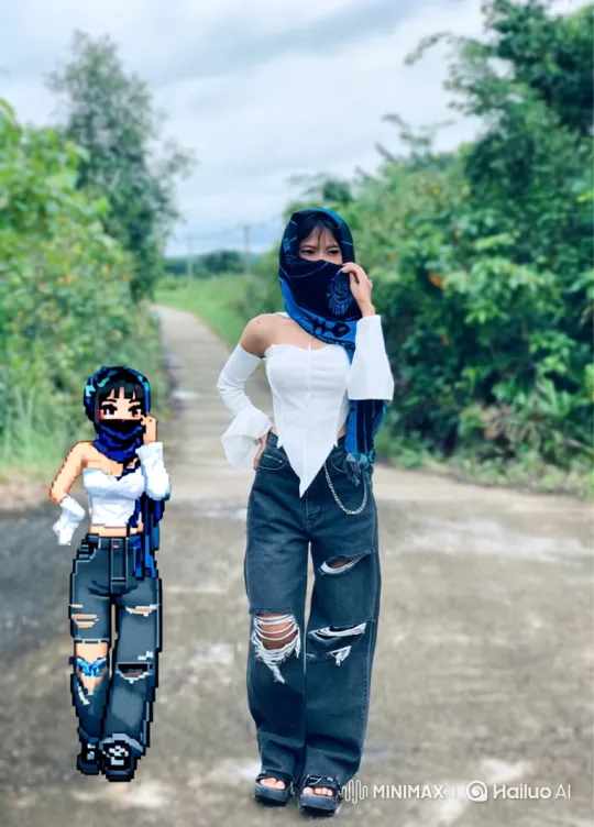 Woman and Avatar Stand Side-by-Side on a Road – AI Generated Video | Hailuo AI