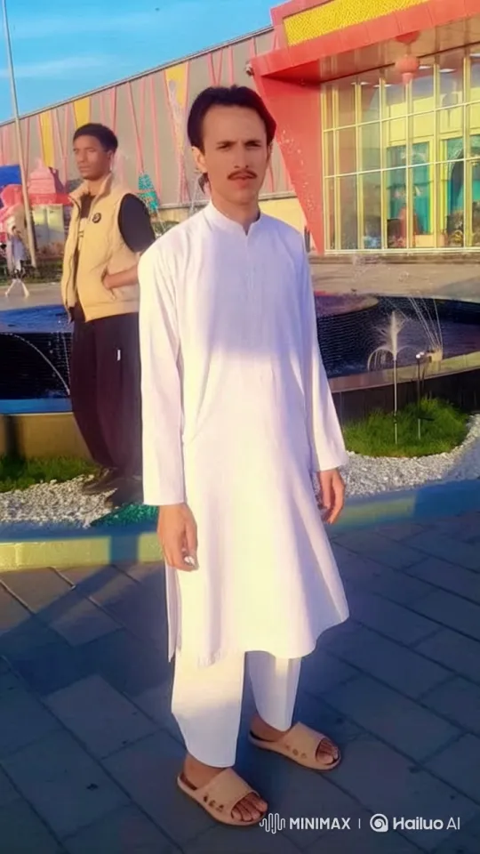 Traditional Man Amidst Modern Reflective Building – AI Generated Video | Hailuo AI
