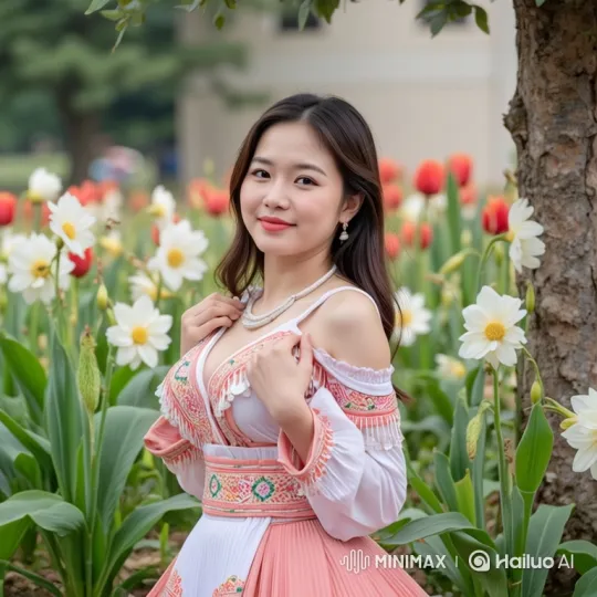 Graceful Woman in Flower Garden - Tracking Shot – AI Generated Video | Hailuo AI