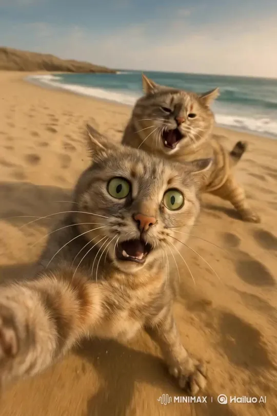 Clumsy Cat Steals Fish at Beach Kiosk – AI Generated Video | Hailuo AI