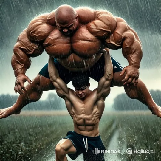 Young Man Powerfully Lifts and Throws Giant Bodybuilder in Rain – AI Generated Video | Hailuo AI