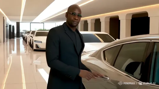 Luxury Car Showcase: Man in Black Suit Drives Sleek Sedan – AI Generated Video | Hailuo AI