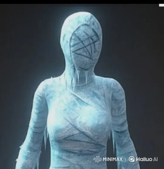 Mysterious Frozen Figure with Geometric Face Symbol – AI Generated Video | Hailuo AI