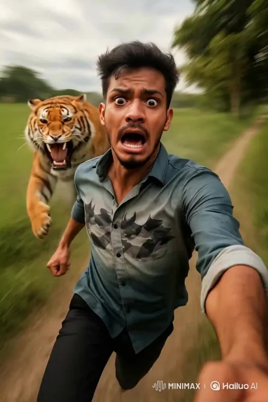 Boy Terrified by Tiger Chase – AI Generated Video | Hailuo AI