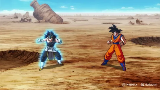 Anime-style warriors Dai and Goke battle in a rocky wasteland. – AI Generated Video | Hailuo AI