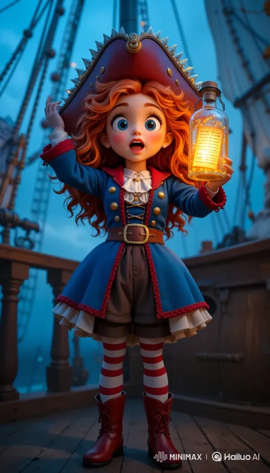 Pirate Girl Discovers Animated Scroll on Ship – AI Generated Video | Hailuo AI