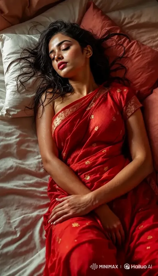 Woman Awakens Gracefully in Red Garment – AI Generated Video | Hailuo AI