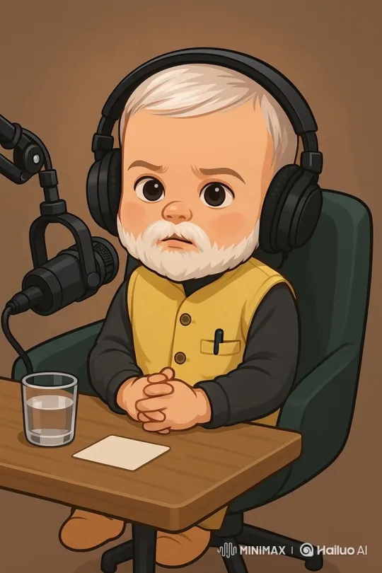 Animated Baby Mimics Podcast Host in Cartoon Scene – AI Generated Video | Hailuo AI