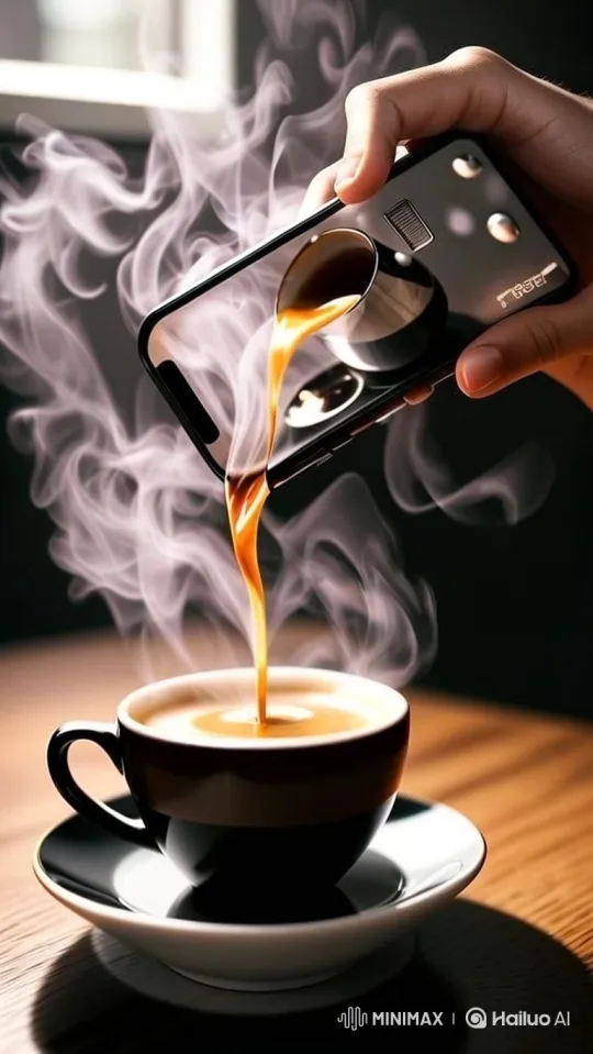 Woman Sips Coffee from Phone-Screen Flow – AI Generated Video | Hailuo AI