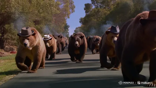 Smoking Bears Parade on a Sunny Day – AI Generated Video | Hailuo AI
