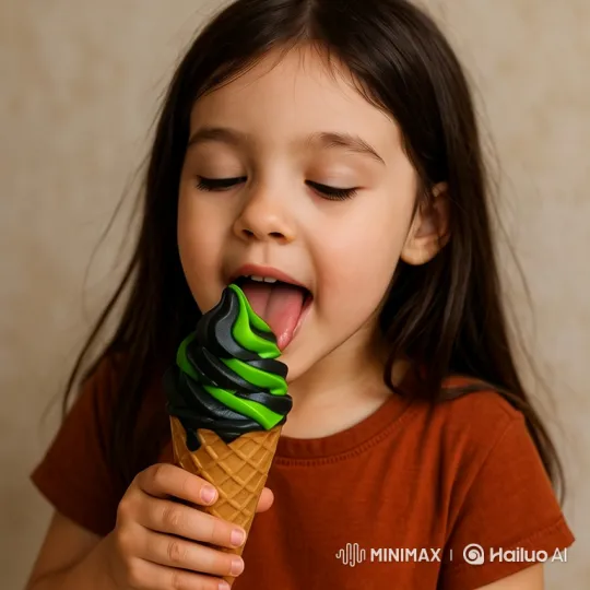 Young Girl Delights in Eating Ice Cream – AI Generated Video | Hailuo AI