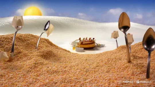 Surreal Wave Destroys Cereal Beach with Barbie Raft – AI Generated Video | Hailuo AI