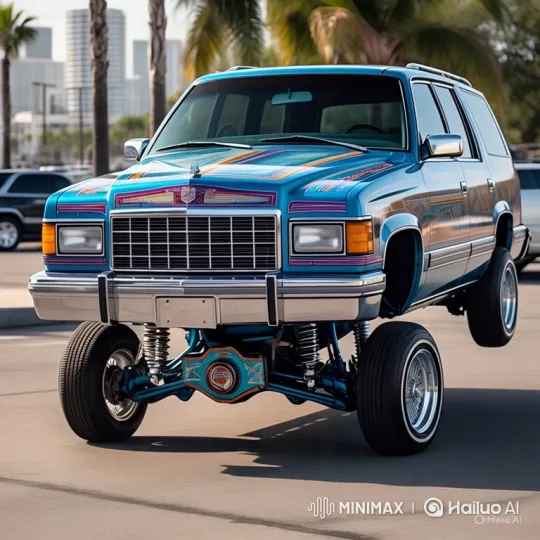 Custom Blue Lowrider SUV Explodes in Dramatic Hydraulic Jump – AI Generated Video | Hailuo AI