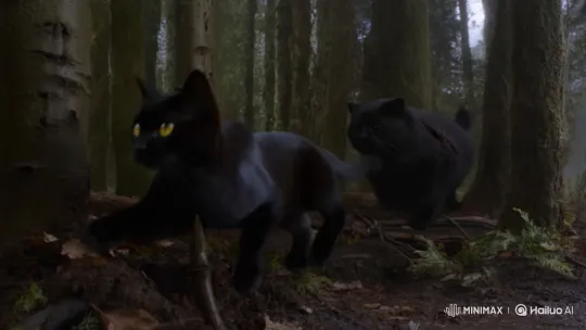 Black Cat Escapes Menacing Pursuer in Dense Forest – AI Generated Video | Hailuo AI