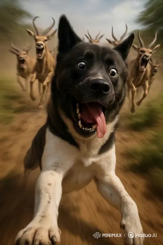 Dog Chasing Antelope in a Run – AI Generated Video | Hailuo AI