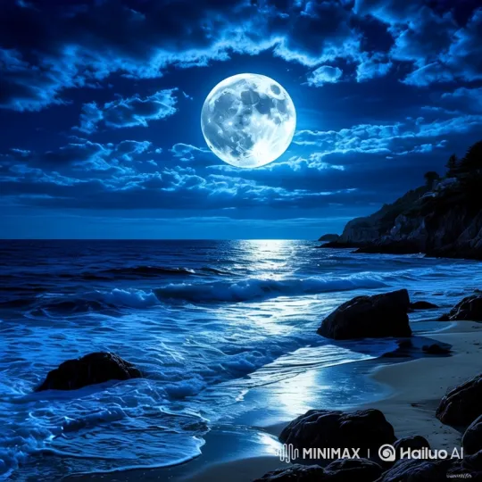 Nocturnal Seascape: Moonlit Waves and Starry Sky – AI Generated Video | Hailuo AI