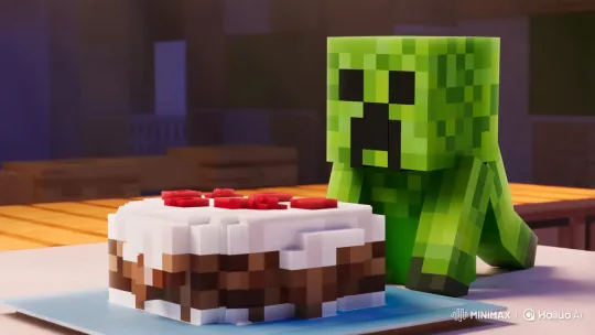 Minecraft Creeper Eats Cake, Then Explodes – AI Generated Video | Hailuo AI