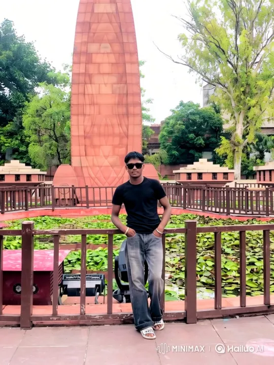 Young Man in Sunglasses Poses by Monument – AI Generated Video | Hailuo AI