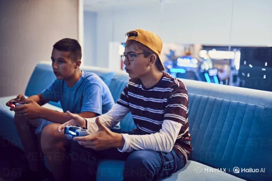 Teenage Boys Grow Angel Wings, Ascend in Arcade – AI Generated Video | Hailuo AI