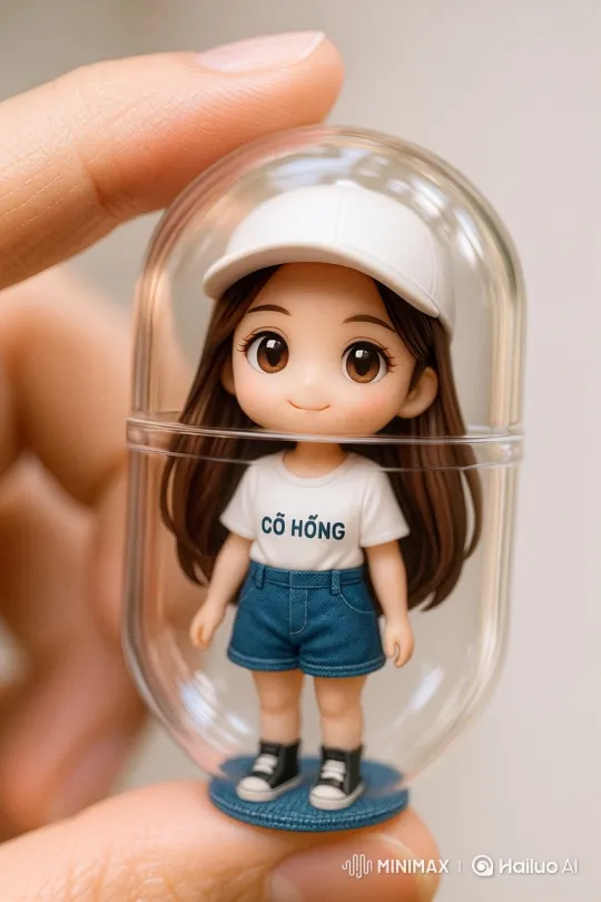Animated Doll Greeting in Clear Capsule Display – AI Generated Video | Hailuo AI