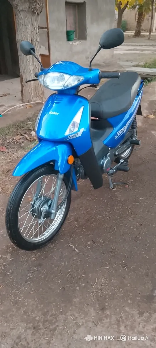 Vibrant Blue Motorcycle on a Quiet Dirt Path Setting – AI Generated Video | Hailuo AI