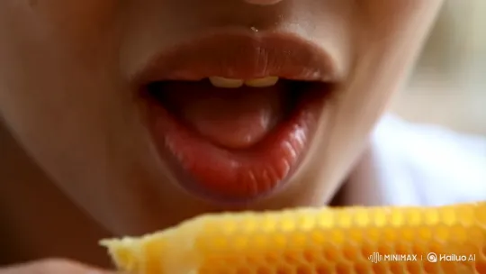 Close-up of a Person Enjoying Honeycomb with Honey Dripping – AI Generated Video | Hailuo AI