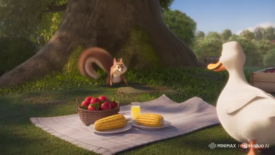 Duck Shares Picnic with Friends Under a Tree – AI Generated Video | Hailuo AI
