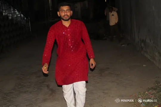 Man in Red Tunic Walks Steadily Towards Camera in Alley – AI Generated Video | Hailuo AI