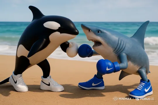 Anthropomorphic Orca Defeats Shark in Beach Boxing Match – AI Generated Video | Hailuo AI