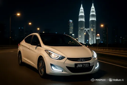 White Hyundai Elantra Night Drift with City Lights – AI Generated Video | Hailuo AI