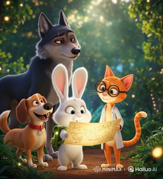 Animals on Adventure in Enchanted Forest – AI Generated Video | Hailuo AI