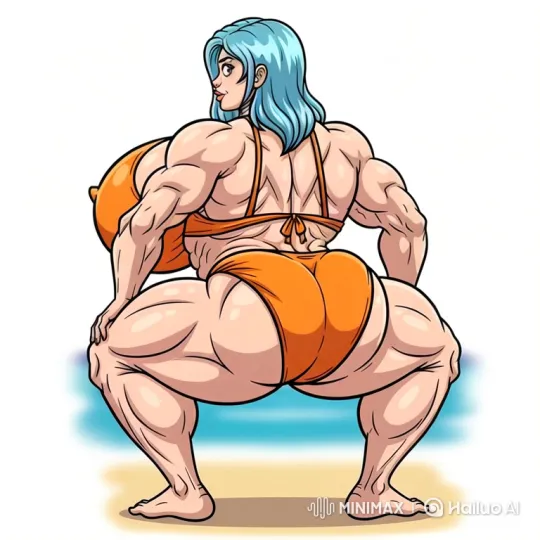 Muscular Woman Performs Dynamic Squat Dance on Beach – AI Generated Video | Hailuo AI