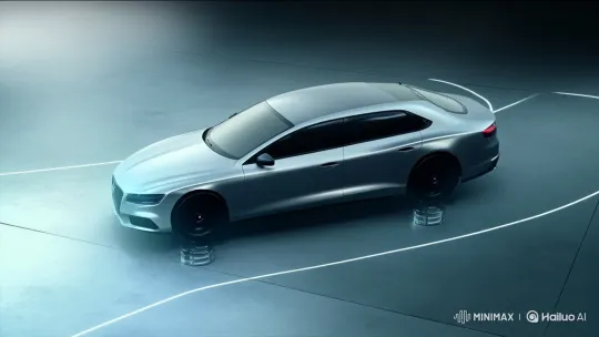Futuristic Concept Car Displayed in Minimalist Setting – AI Generated Video | Hailuo AI