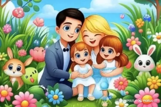 Happy Family in a Flowery Meadow with Loving Interaction – AI Generated Video | Hailuo AI