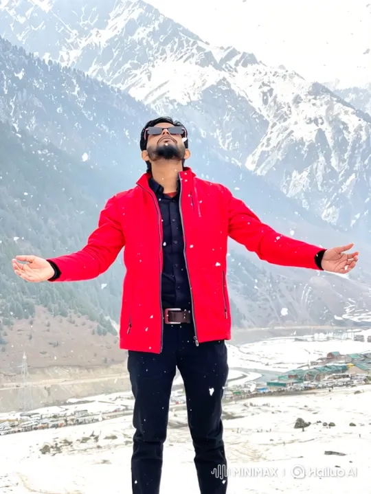 Young Man Embraces Serenity on Snowy Mountain Slope – AI Generated Video | Hailuo AI