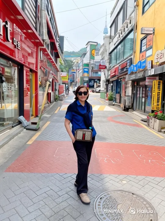 Woman Walks Down Colorful City Street – AI Generated Video | Hailuo AI