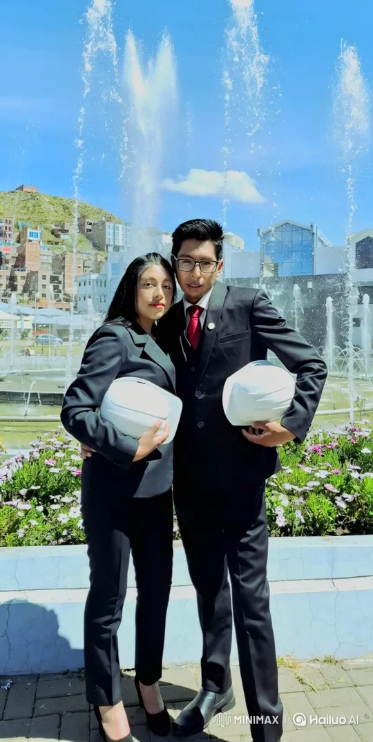 Couple in Professional Attire Poses in Front of Cityscape – AI Generated Video | Hailuo AI