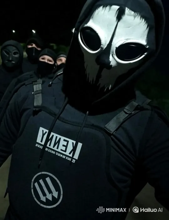 Tactical Group in Black Masks Stands Silent in the Dark – AI Generated Video | Hailuo AI