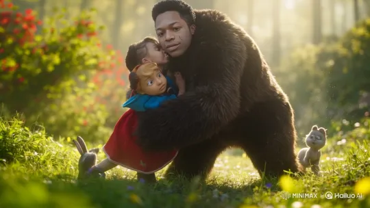 Enchanted Forest Embrace: Man, Girl, and Doll – AI Generated Video | Hailuo AI