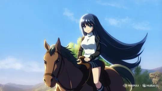 Anime Girl Rides Horse in Serene Landscape – AI Generated Video | Hailuo AI