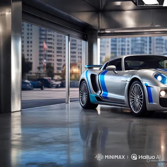 Cats Inspect Luxury Sports Car in Modern Showroom – AI Generated Video | Hailuo AI
