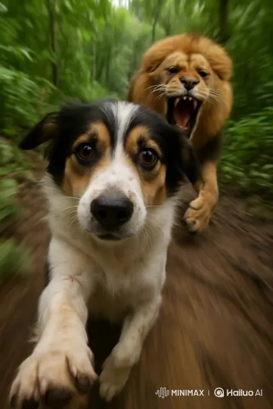 Lion Pursues Man in the Jungle – AI Generated Video | Hailuo AI